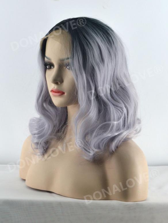 Black Ombre Light Lavender Short Wavy Lace Front Synthetic Wig SNY104