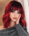New Hot Red Wavy Shoulder Length Synthetic Wefted Cap Wig WW021