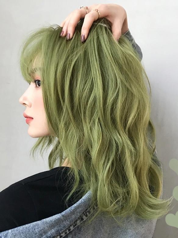 2019 New Matcha Green Synthetic Wefted Cap Wig with Bangs LG042