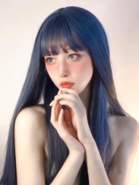 BLUE LONG STRAIGHT SYNTHETIC WEFTED CAP WIG LG474