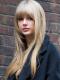 Pretty Full Bangs Blonde Lace Front Human Hair Wig HH012