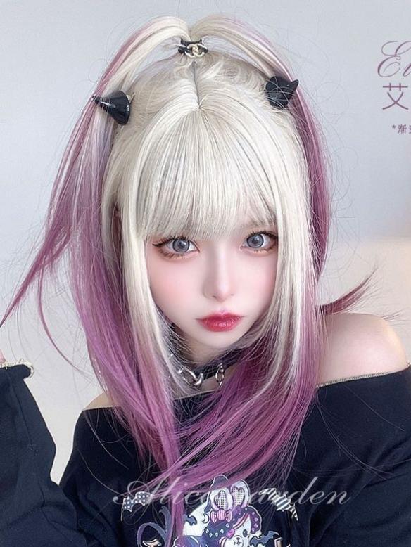 Black to Purple Long Bob Lolita Fashion Synthetic Wig LG949