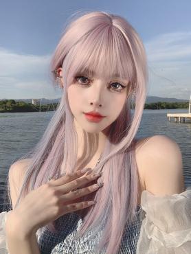 Dreamy Lilac Mixed Long Straight Synthetic Wefted Cap Wig LG737
