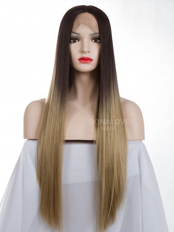 Black Ombre Blonde Long Synthetic Lace Front Wig-SNY077