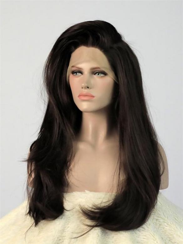 Off Black Straight Waist-length Lace Front Synthetic Wig-DQ006