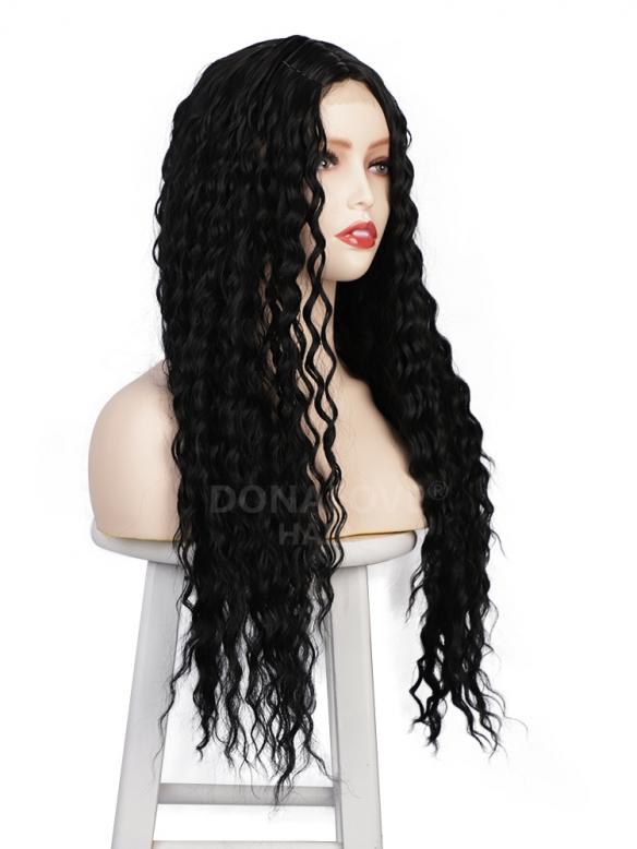 NATURAL BLACK LONG CURLY MIDDLE PART LACE WIG MPL003