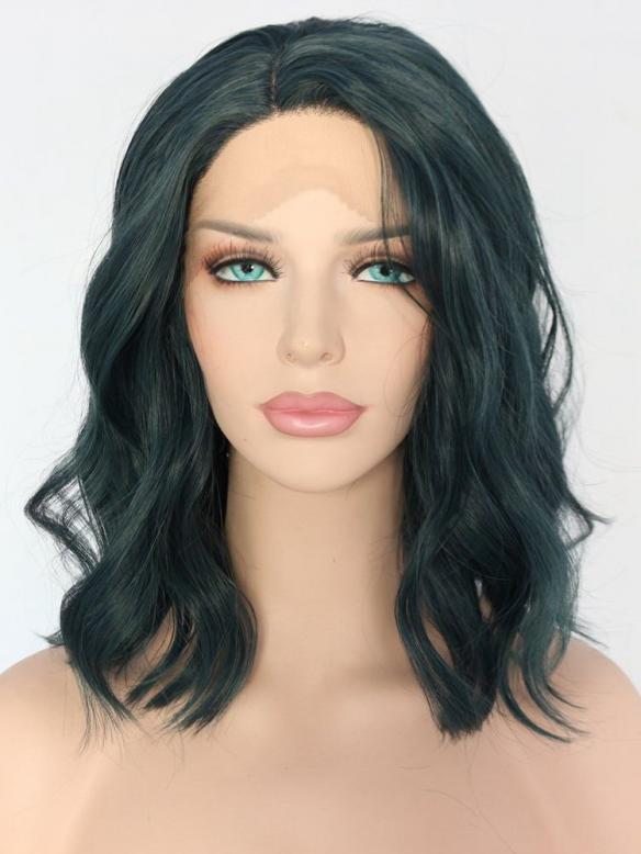 Dark Green Shoulder Length Wavy Synthetic Lace Front Wig SNY152