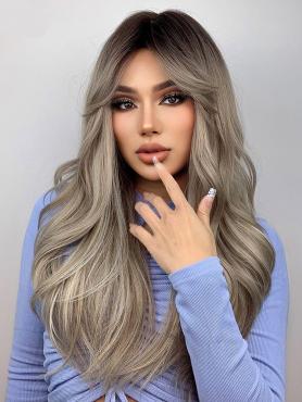 Ombre Ash Brown Long Wavy Synthetic Wig for Women LG918