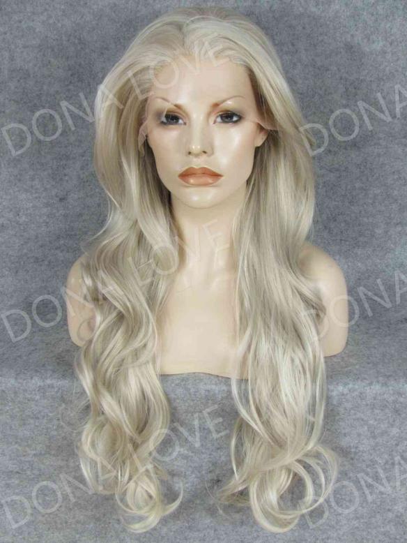 Dark honey blonde waist length Wavy Synthetic Lace Wig-SNY067