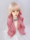 Blonde Gradient Pink Long Wavy Synthetic Wefted Cap Wig LG763