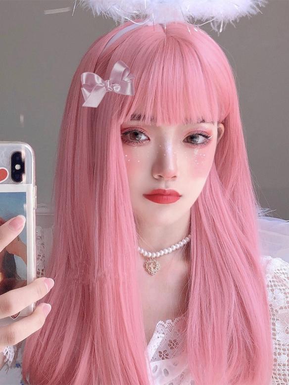 PEACH PINK LONG STRAIGHT SYNTHETIC WEFTED CAP WIG LG298