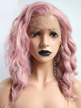 PINK CURLY SYNTHETIC LACE FRONT WIG SNY055