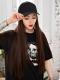 Black Baseball hat With Brown Synthetic Hair, wig hat WB003