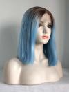 Brown to Light Blue Straight Shoulder Length Synthetic Lace Front Wig SNY124