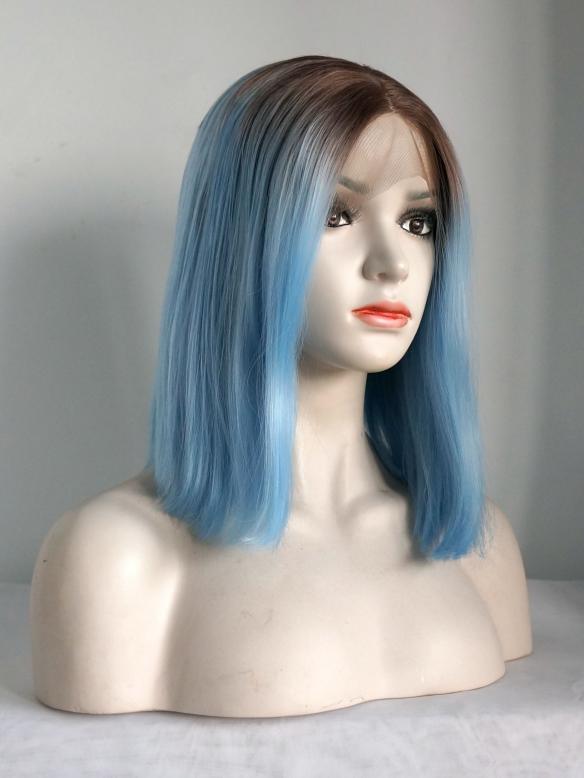 Brown to Light Blue Straight Shoulder Length Synthetic Lace Front Wig SNY124