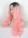 Black to Pink Bouncy wavy Long Synthetic Lace Front Wig SNY104