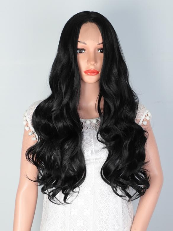 BLACK LONG WAVY MIDDLE PART LACE WIG MPL014