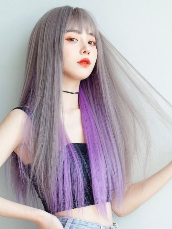 Mixed Color Long Straight Synthetic Lace Front Wig LG549