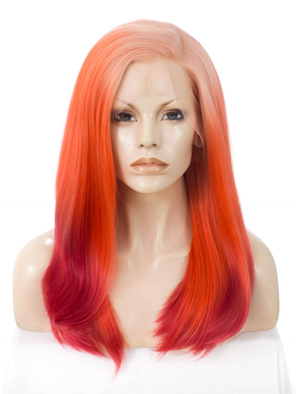 Fire Red Ombre Straight Synthetic Lace Front Wig Sny063 Home