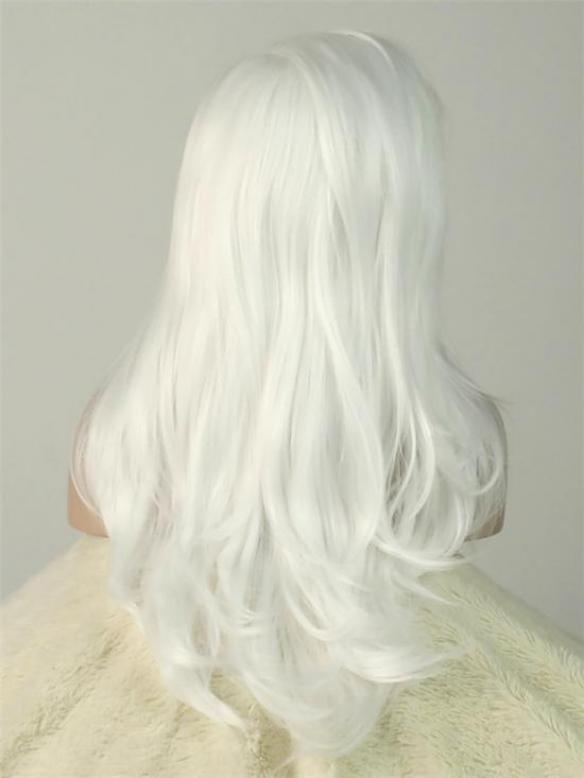 White Wavy Waist-Length Lace Front Synthetic Wig-DQ013
