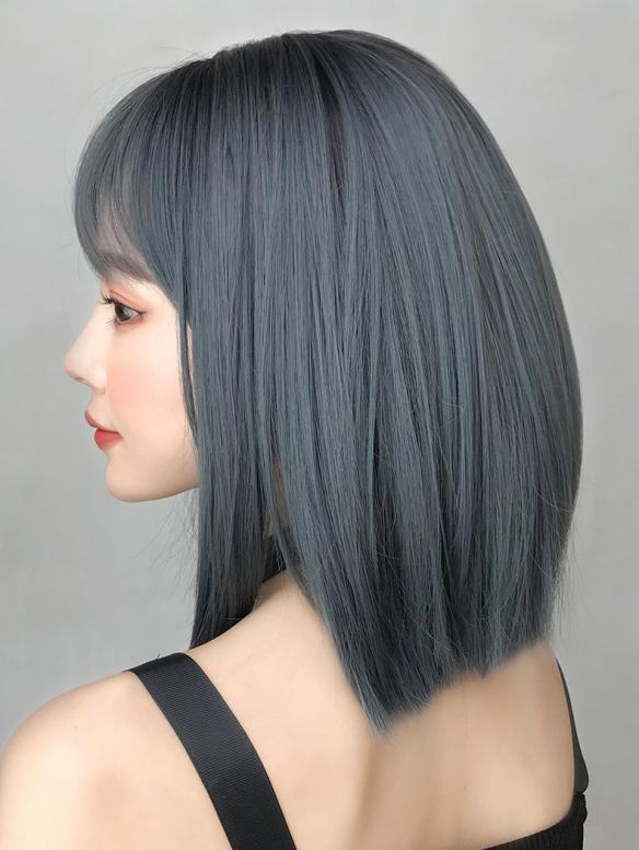 GRAY BLUE SHORT BOB SYNTHETIC WEFTED CAP WIG LG769