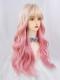 Blonde Gradient Pink Long Wavy Synthetic Wefted Cap Wig LG763