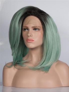 Black ombre Light Green Straight Bob Lace Front Synthetic Wig-DQ027