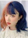 New Half Blue and Half Orange Bob Wavy Synthetic Wefted Cap Wig LG031