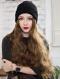 #WIGWITHHAT Black Beanie Hat WITH BROWN SYNTHETIC HAIR, HAT WIG WB011