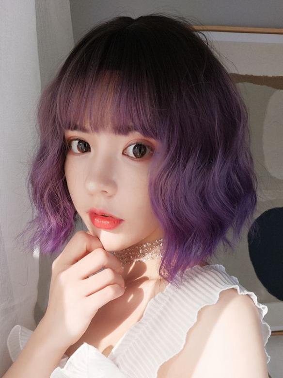 2019 New Purple Ombre Wavy Synthetic Wefted Cap Wig LG004