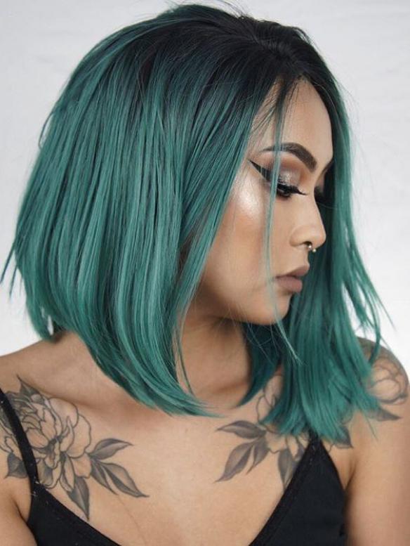 Black to Green Short Bob Lace Front Synthetic Wig SNY087