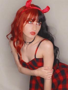 New Lolita Half Black Half Red Synthetic Wefted Cap Wig LG028