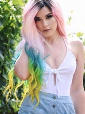 Mermaid Rainbow Colorful Human Hair Wig Lauren004