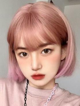 CUTE PINK GRADIENT BOB SHORT SYNTHETIC WEFTED CAP WIG LG853