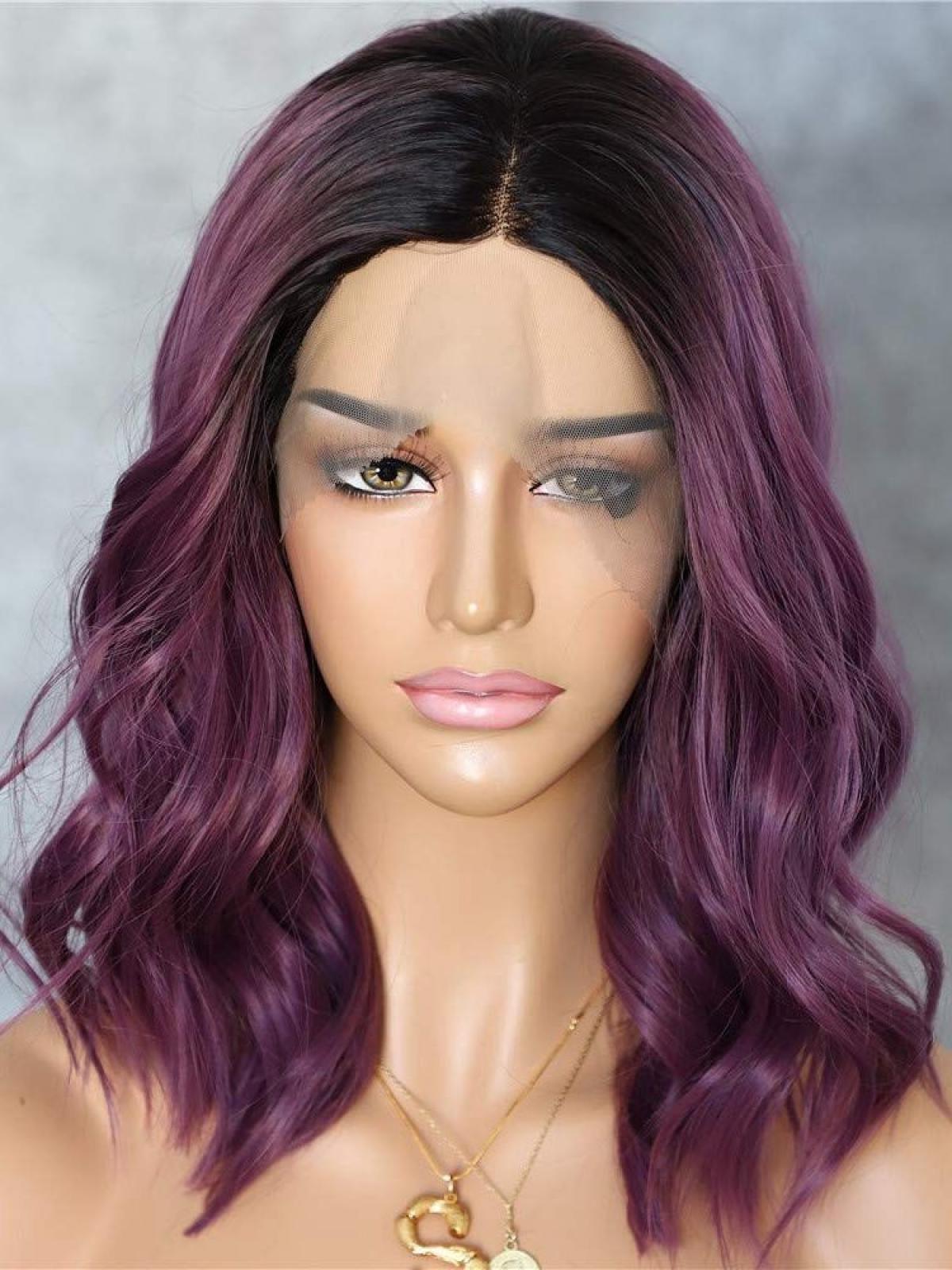 Purple Ombre Shoulder Length Wavy Synthetic Lace Front Wig Sny154